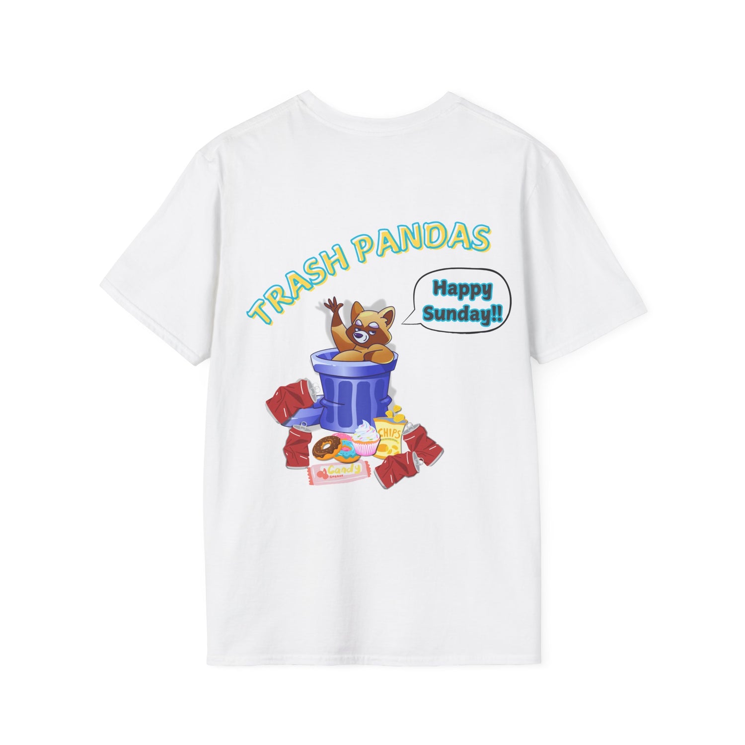 Trash Pandas T-Shirt – Cute Raccoon in Trash Can ‘Happy Sunday!’ Graphic Tee