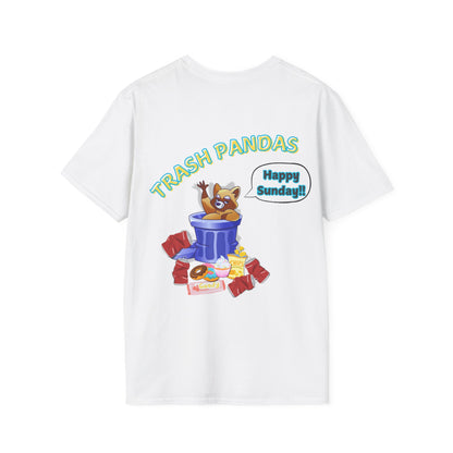Trash Pandas T-Shirt – Cute Raccoon in Trash Can ‘Happy Sunday!’ Graphic Tee