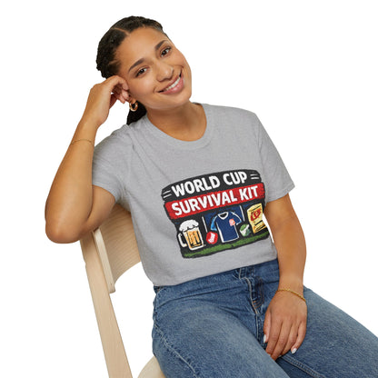 World Cup Survival Kit T-Shirt — Soccer Fan Tee with Beer &amp; Snacks Graphic