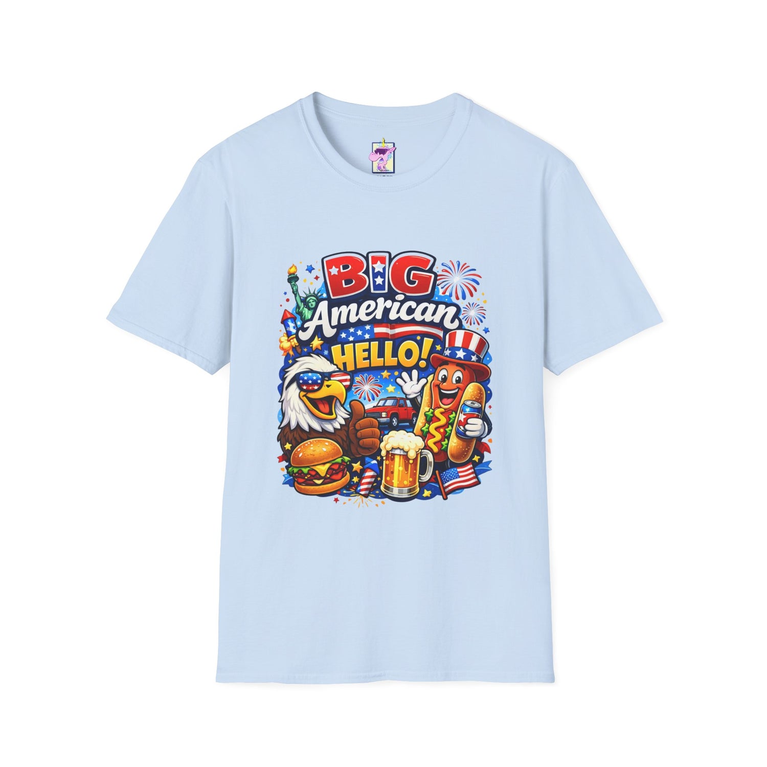 Big American Hello Funny T-Shirt Sarcastic Patriotic Graphic Tee Funny USA Gift 4th of July Novelty American Slogan Tee