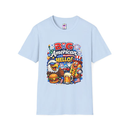 Big American Hello Funny T-Shirt Sarcastic Patriotic Graphic Tee Funny USA Gift 4th of July Novelty American Slogan Tee