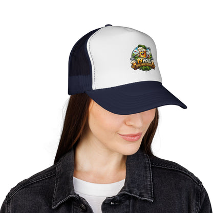 19 Hole Golf Trucker Cap — Funny Golfer Hat with Cartoon Mascot