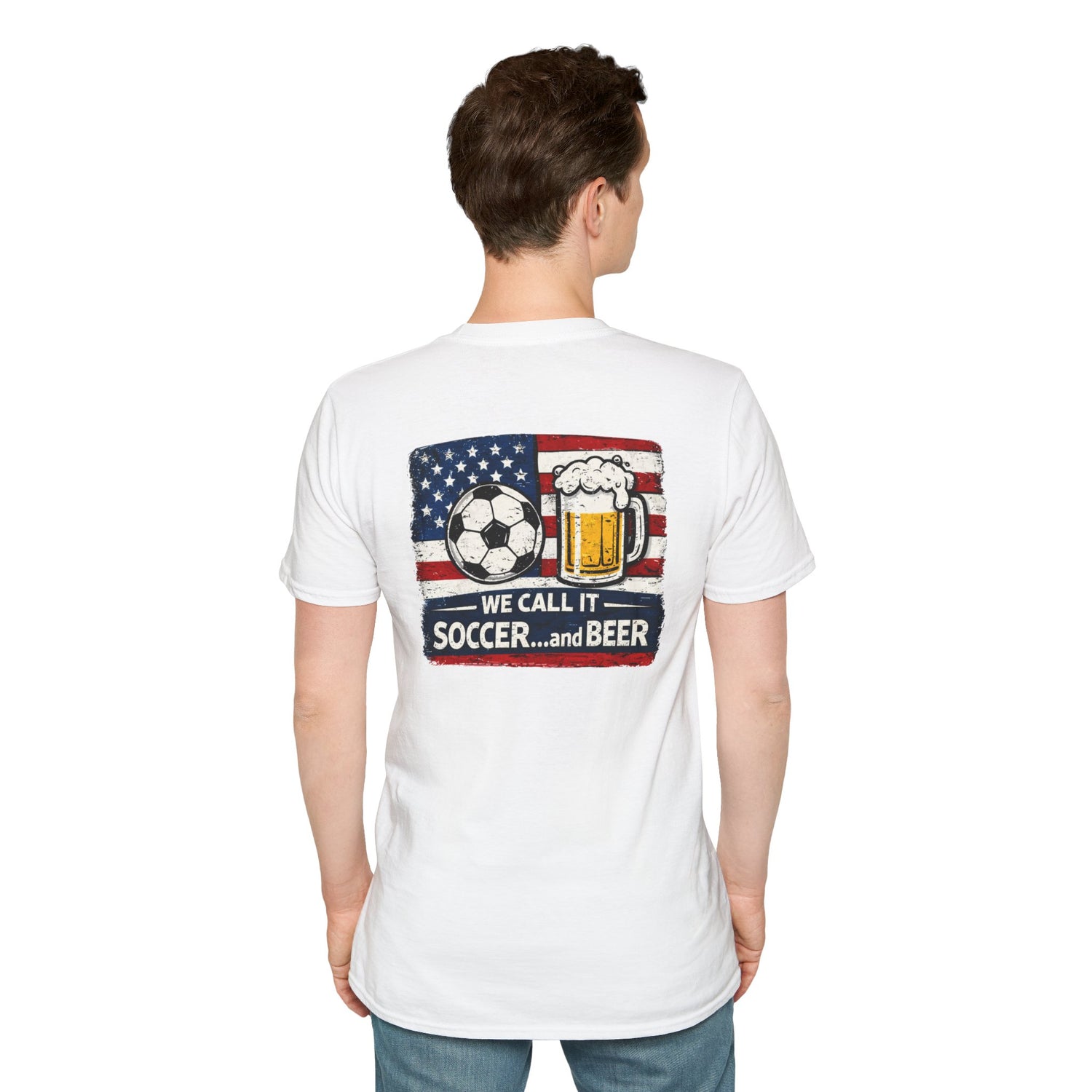 Soccer and Beer T-Shirt — American Flag Soccer Ball &amp; Beer Graphic Tee