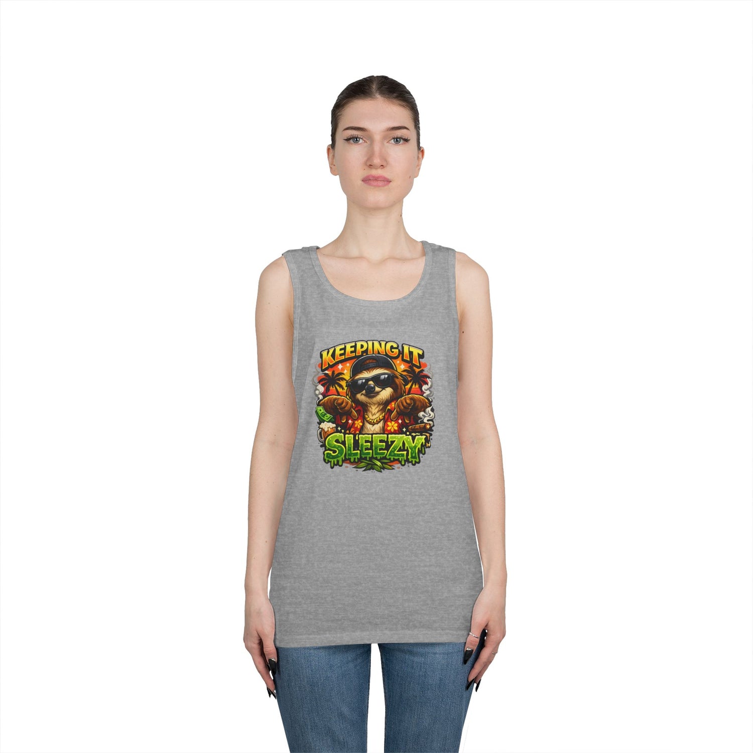 Tank Top — "Keeping It Sleezzy" Tropical Sloth Graphic Tank