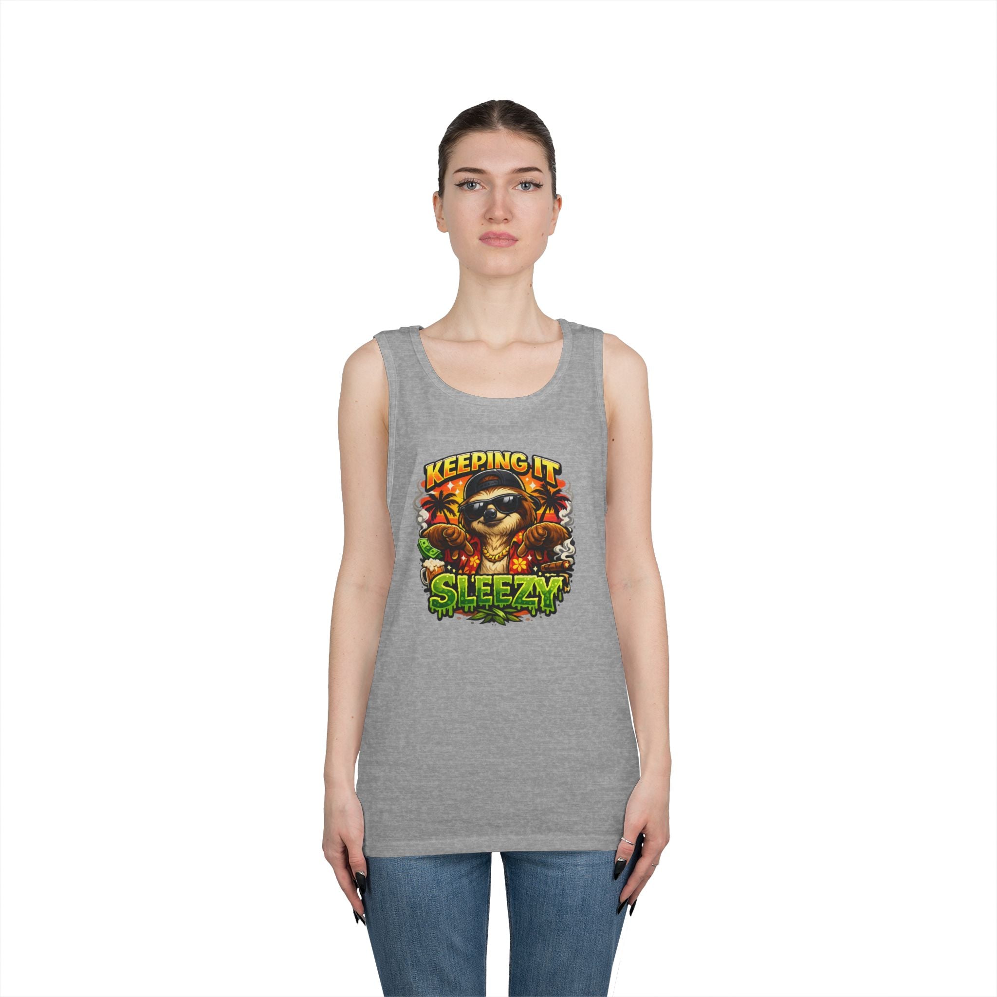 Tank Top — "Keeping It Sleezzy" Tropical Sloth Graphic Tank