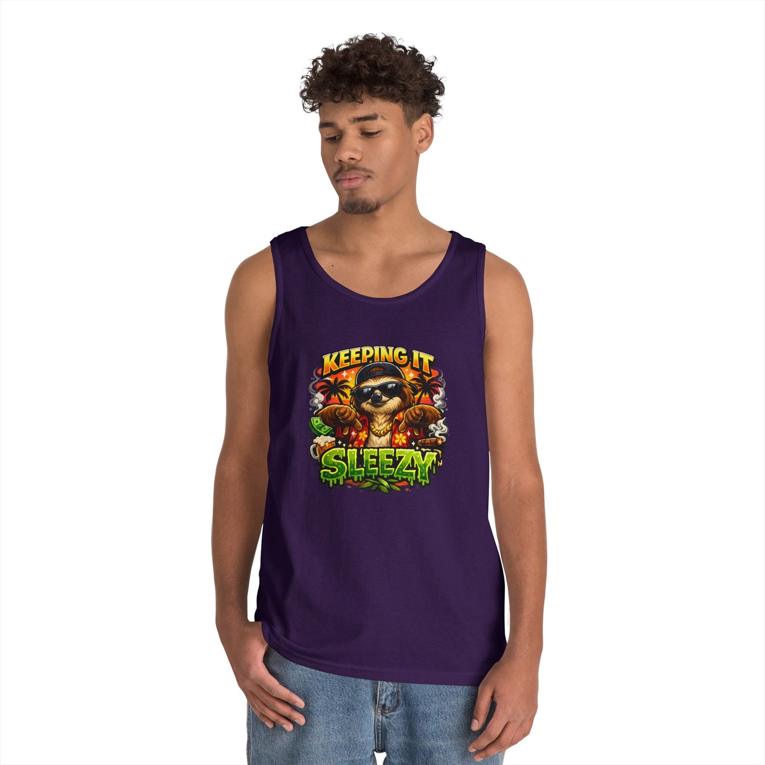 Tank Top — "Keeping It Sleezzy" Tropical Sloth Graphic Tank