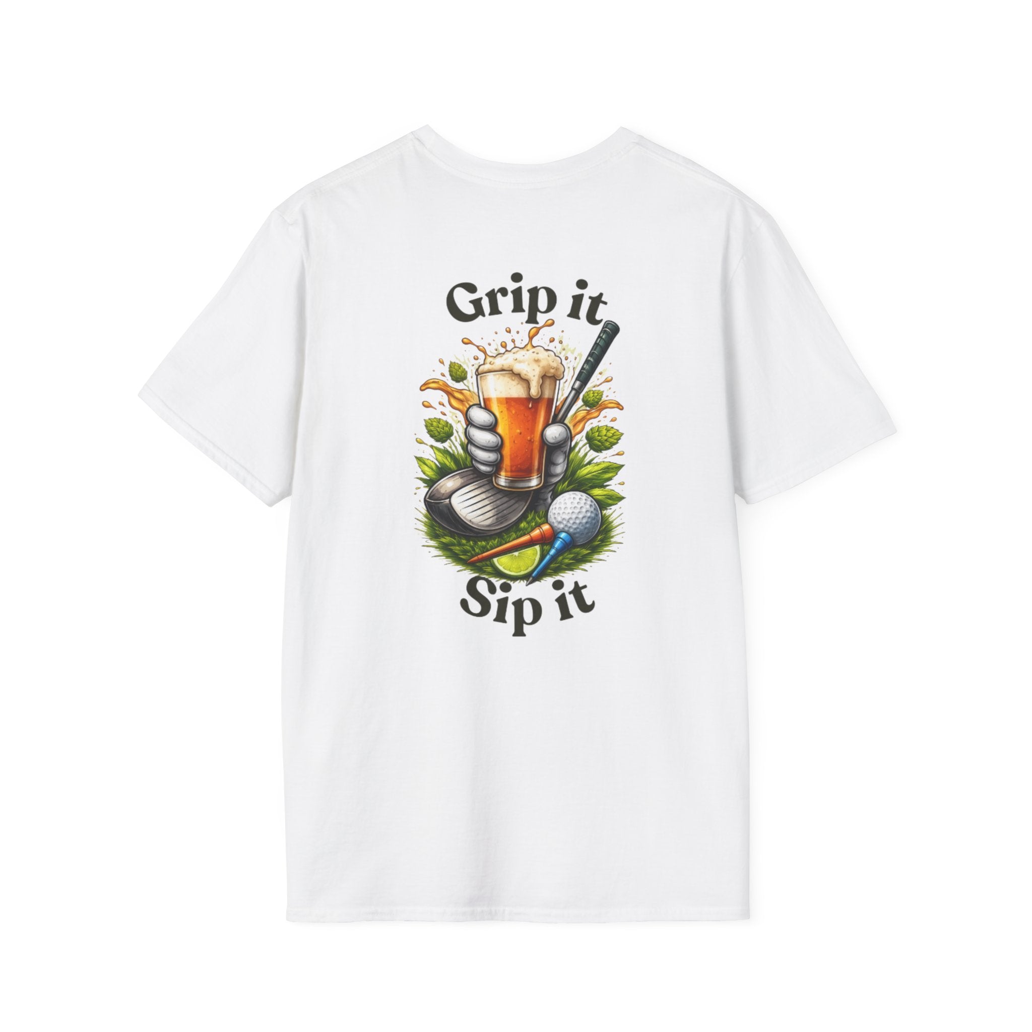 Golf &amp; Beer T-Shirt — "Grip It, Sip It" Golfing Beer Graphic Tee