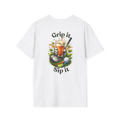 Golf &amp; Beer T-Shirt — "Grip It, Sip It" Golfing Beer Graphic Tee