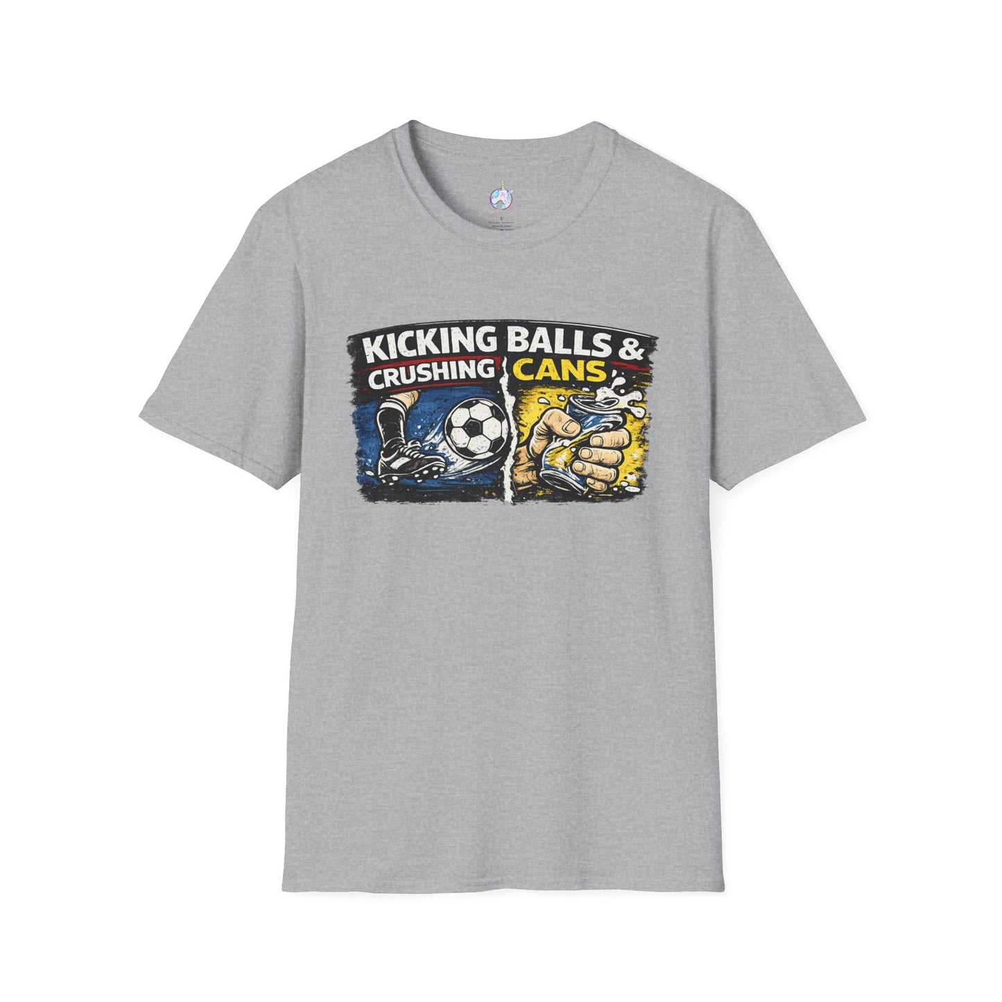 Kicking Balls & Crushing Cans Soccer Graphic T-Shirt