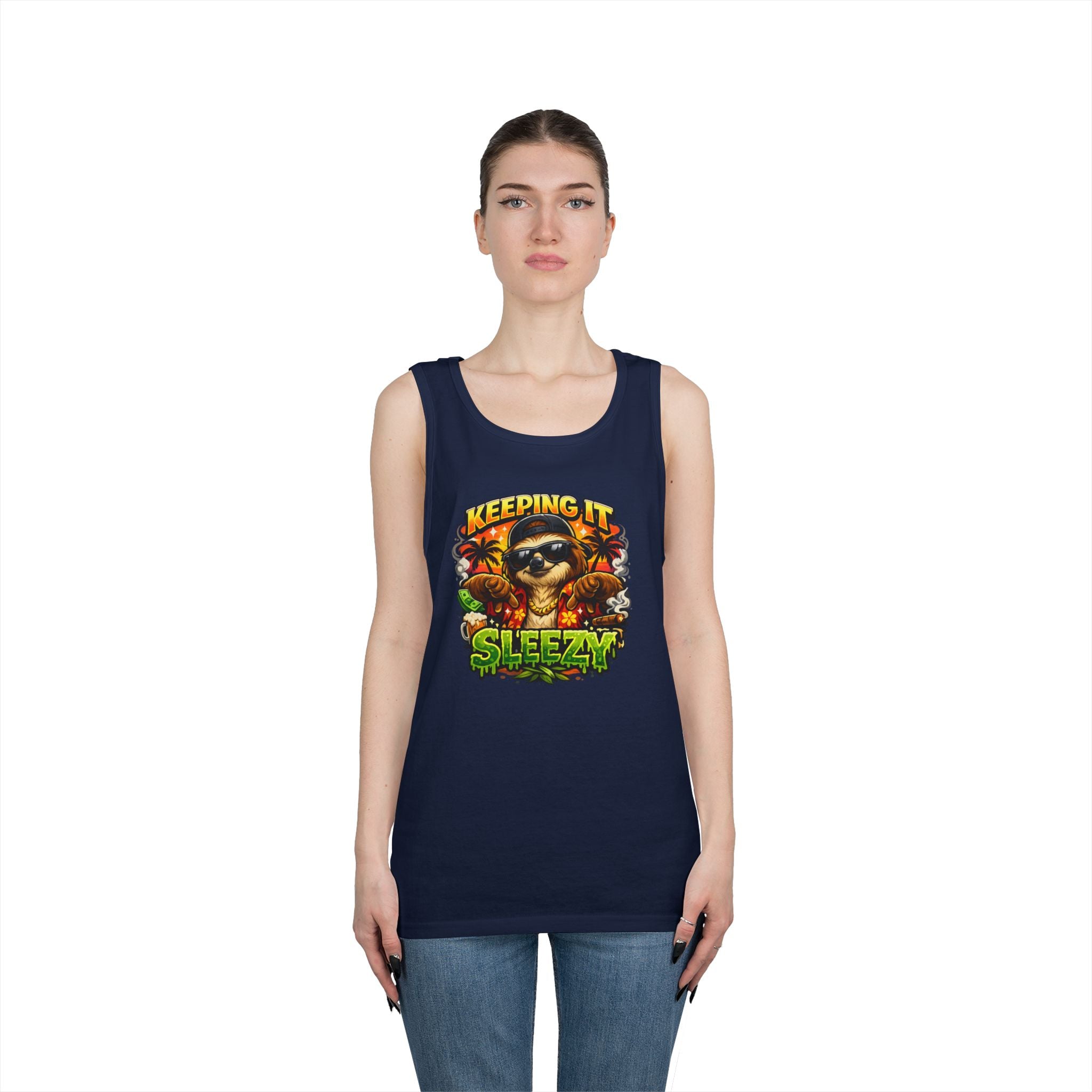 Tank Top — "Keeping It Sleezzy" Tropical Sloth Graphic Tank