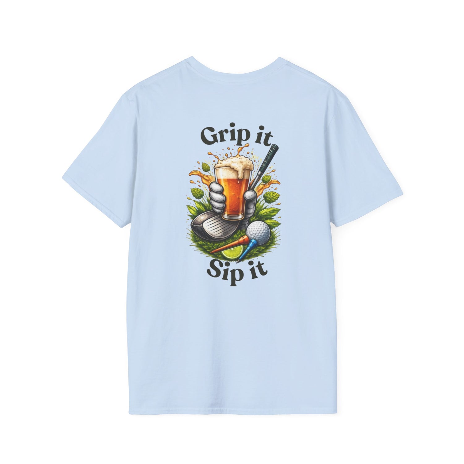 Golf &amp; Beer T-Shirt — "Grip It, Sip It" Golfing Beer Graphic Tee
