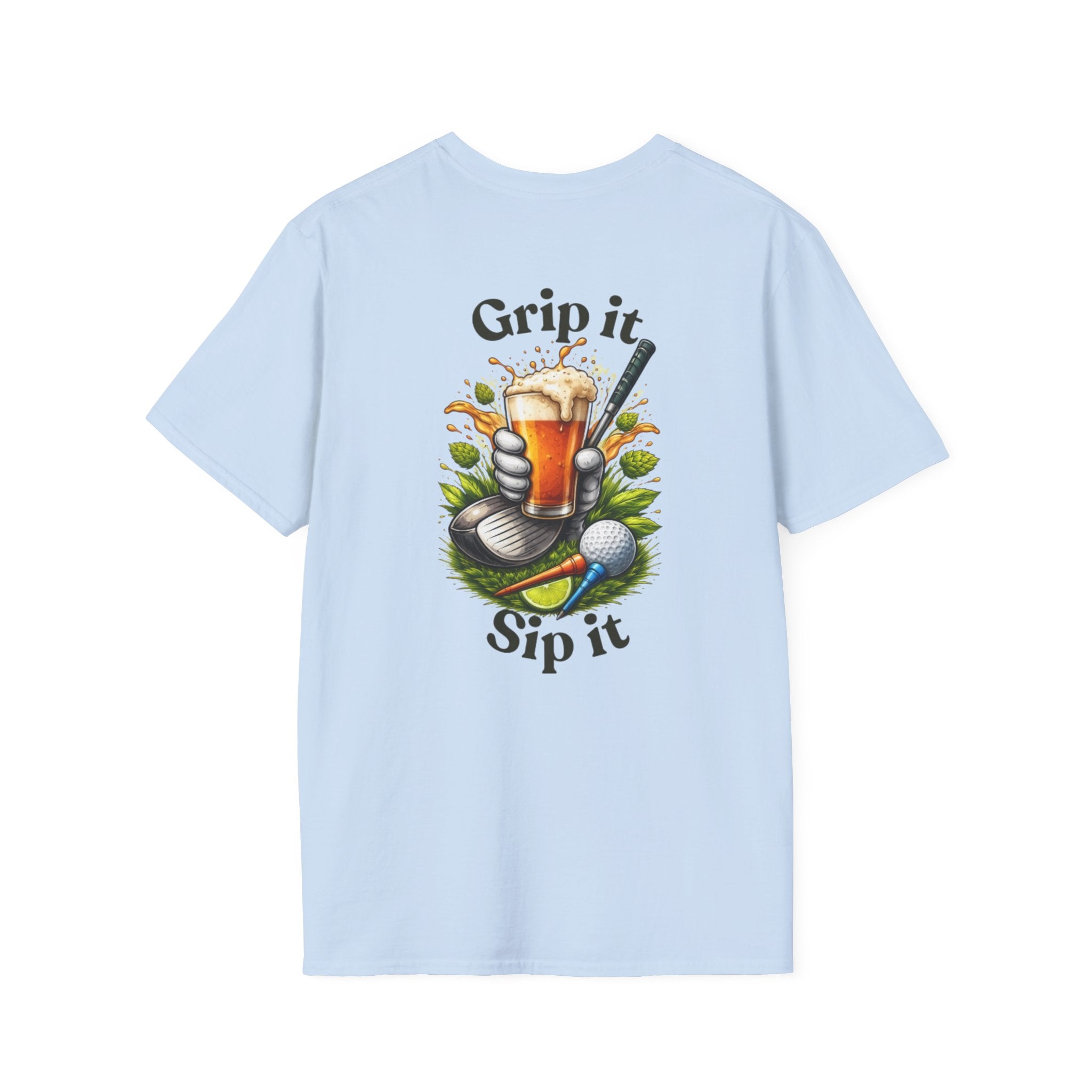 Golf &amp; Beer T-Shirt — "Grip It, Sip It" Golfing Beer Graphic Tee