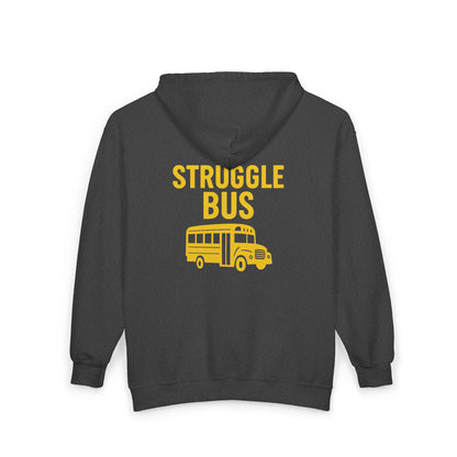 Struggle Bus Zip Hoodie — Funny Retro School Bus Graphic Sweatshirt