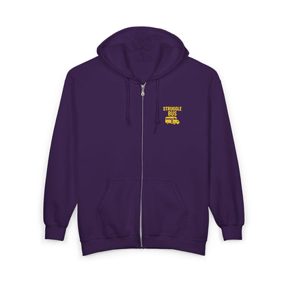 Struggle Bus Zip Hoodie — Funny Retro School Bus Graphic Sweatshirt