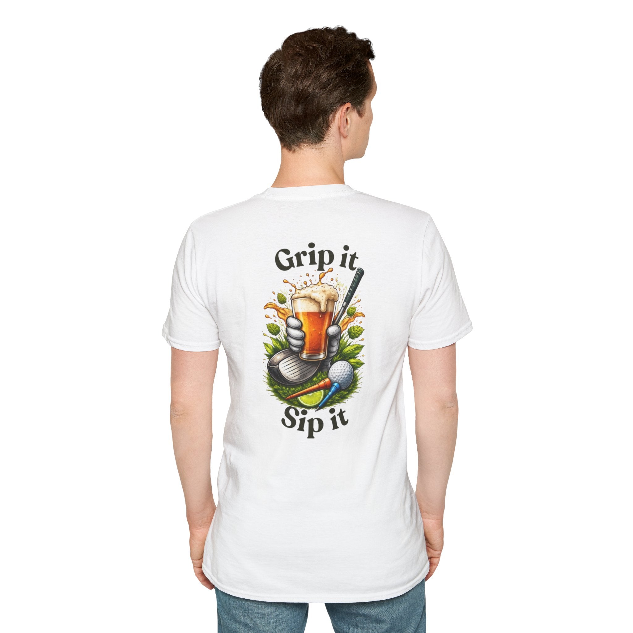 Golf &amp; Beer T-Shirt — "Grip It, Sip It" Golfing Beer Graphic Tee