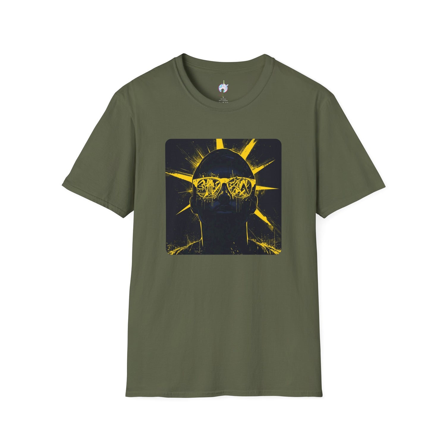 Solar Shades Graphic T-Shirt — Neon Yellow Sun Skull Design