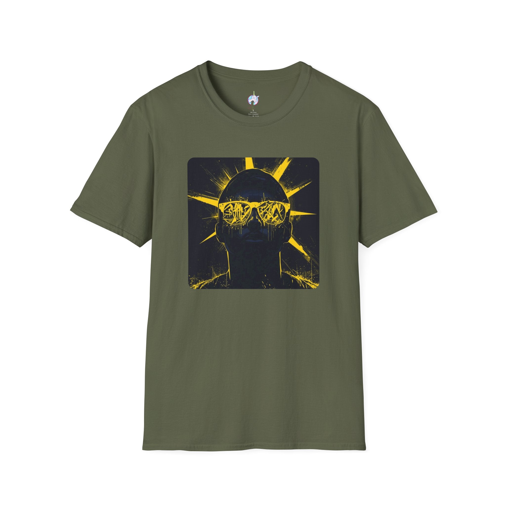 Solar Shades Graphic T-Shirt — Neon Yellow Sun Skull Design