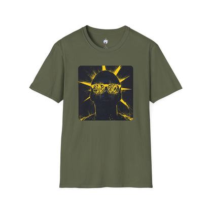 Solar Shades Graphic T-Shirt — Neon Yellow Sun Skull Design