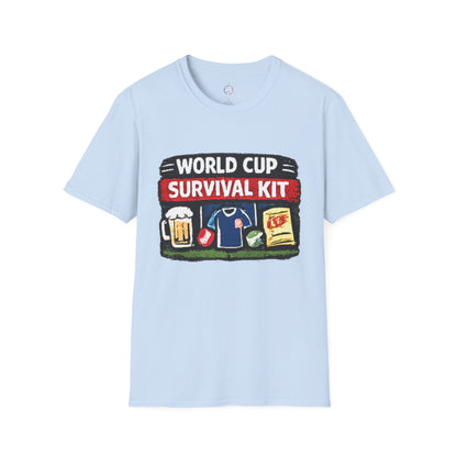 World Cup Survival Kit T-Shirt — Soccer Fan Tee with Beer &amp; Snacks Graphic