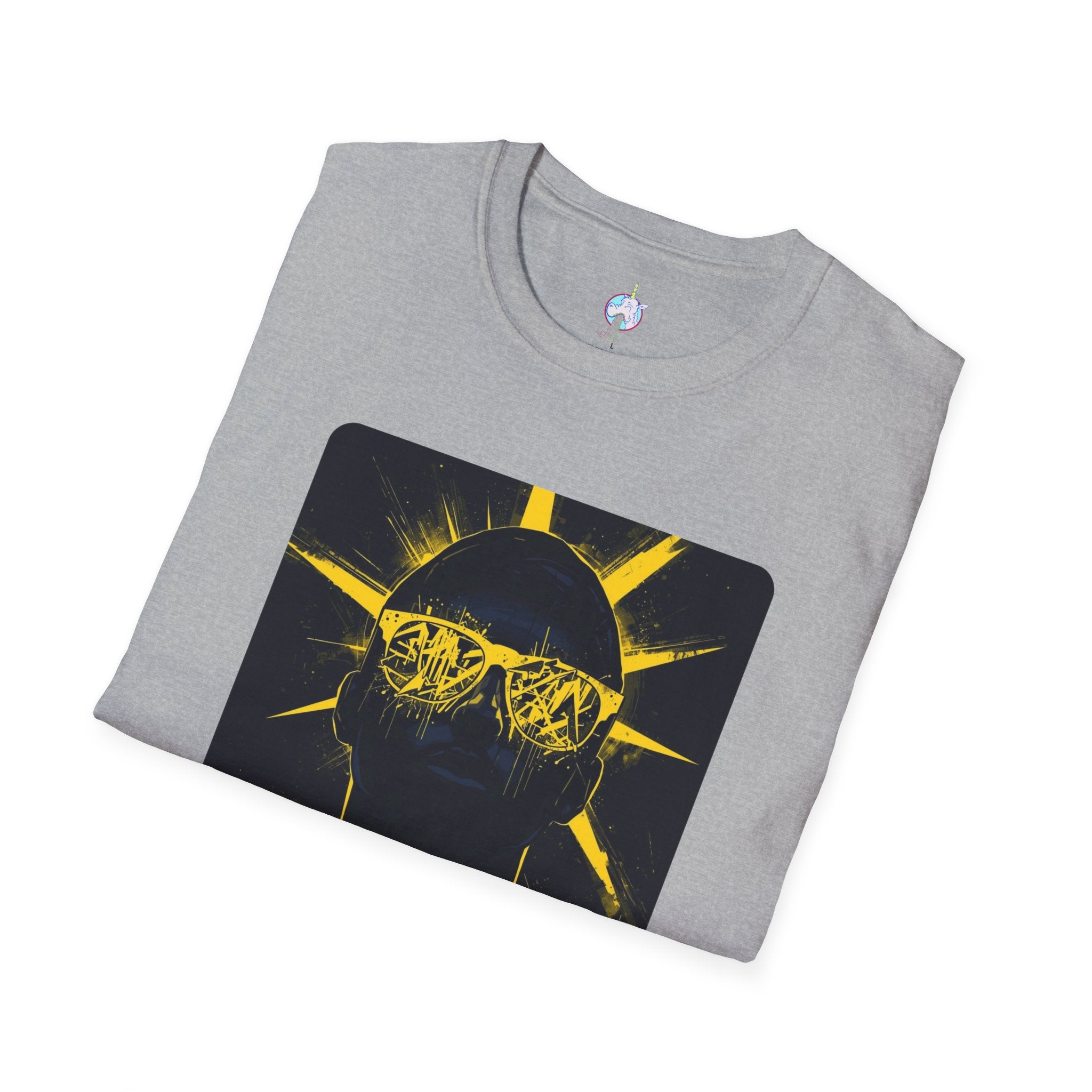 Solar Shades Graphic T-Shirt — Neon Yellow Sun Skull Design