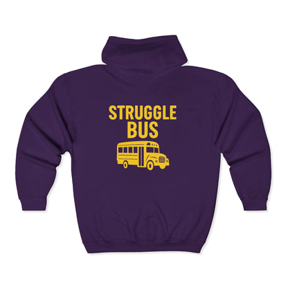 Struggle Bus Zip Hoodie — Funny Retro School Bus Graphic Sweatshirt