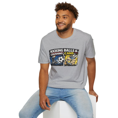 Kicking Balls & Crushing Cans Soccer Graphic T-Shirt