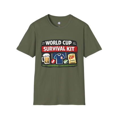World Cup Survival Kit T-Shirt — Soccer Fan Tee with Beer &amp; Snacks Graphic