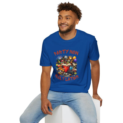 T-Shirt — “Party Now, Adult Later” Funny Party Graphic Tee