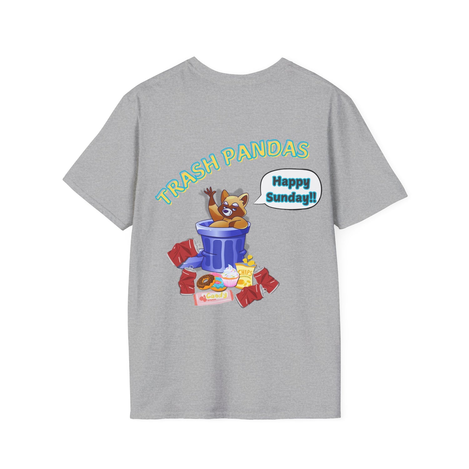 Trash Pandas T-Shirt – Cute Raccoon in Trash Can ‘Happy Sunday!’ Graphic Tee