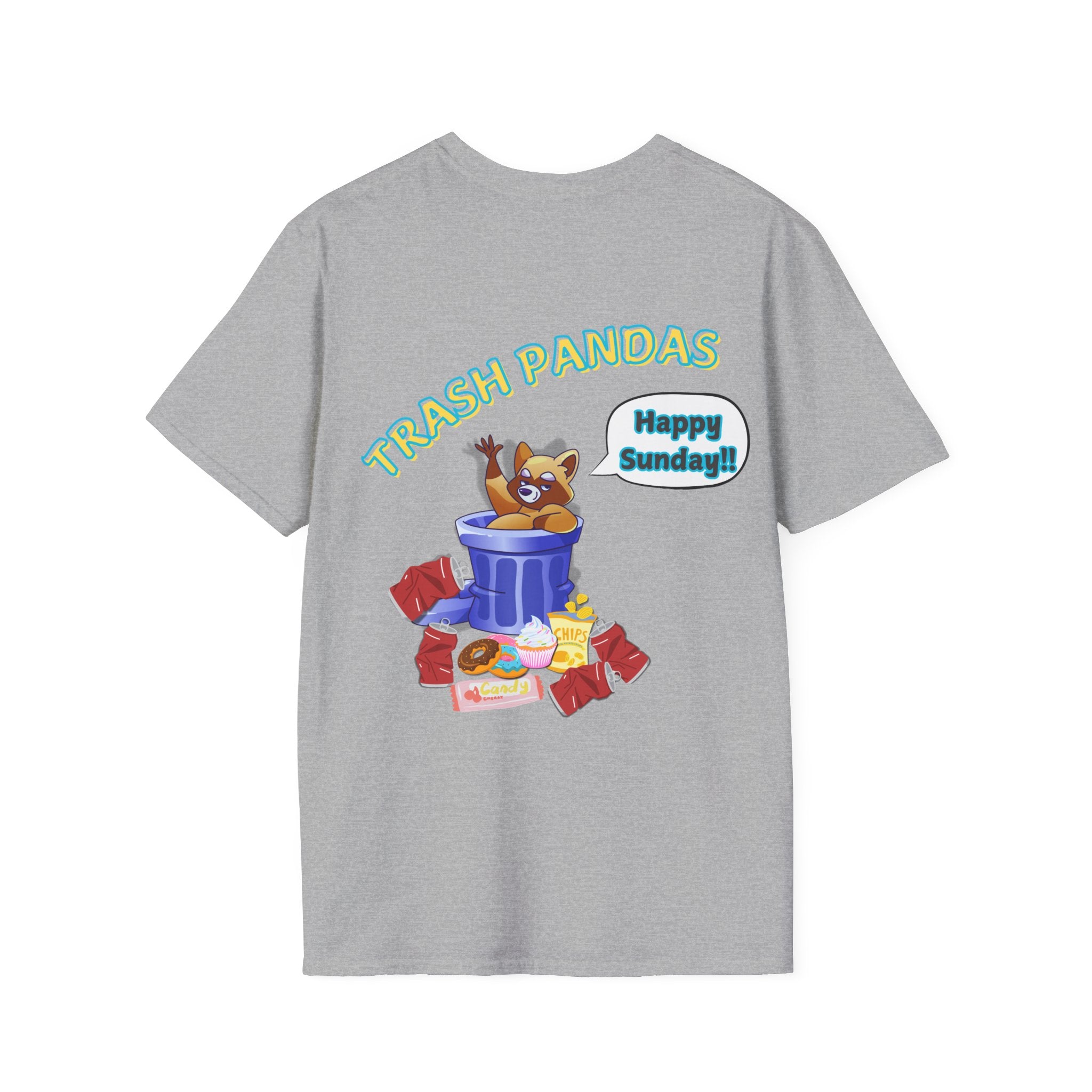 Trash Pandas T-Shirt – Cute Raccoon in Trash Can ‘Happy Sunday!’ Graphic Tee