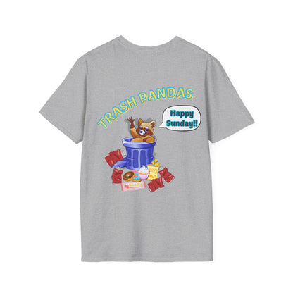 Trash Pandas T-Shirt – Cute Raccoon in Trash Can ‘Happy Sunday!’ Graphic Tee