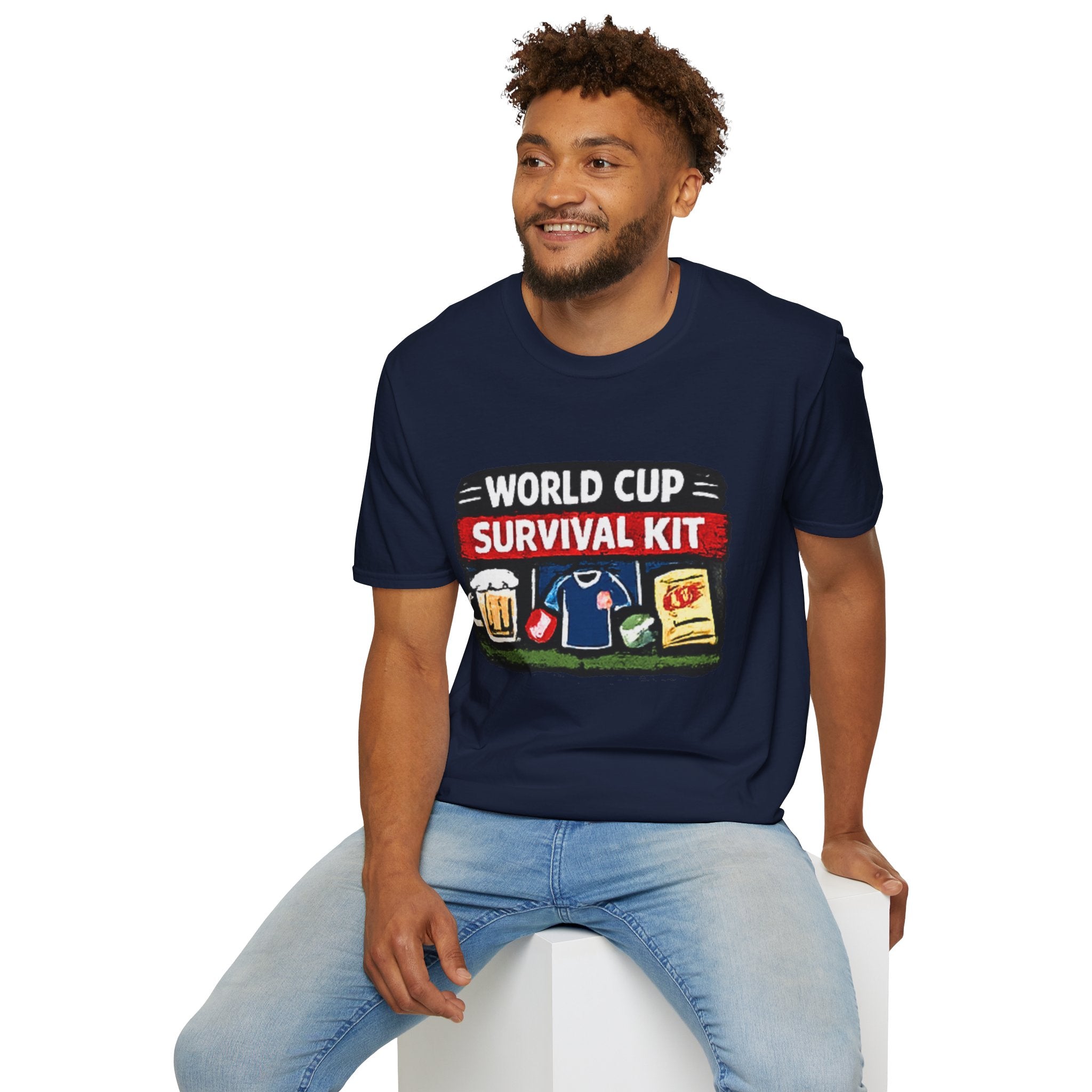 World Cup Survival Kit T-Shirt — Soccer Fan Tee with Beer &amp; Snacks Graphic
