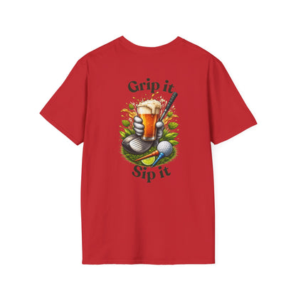 Golf &amp; Beer T-Shirt — "Grip It, Sip It" Golfing Beer Graphic Tee