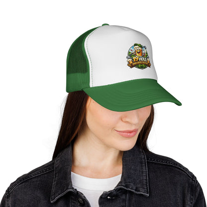 19 Hole Golf Trucker Cap — Funny Golfer Hat with Cartoon Mascot