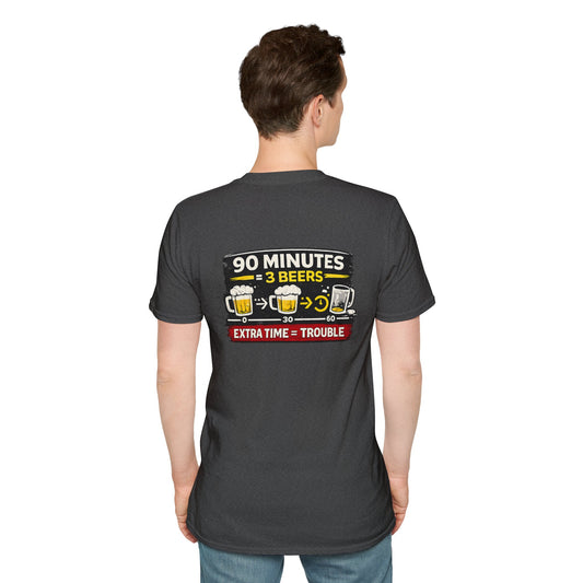 Soccer Fan T-Shirt — "90 Minutes = 3 Beers" Funny Football Game Tee