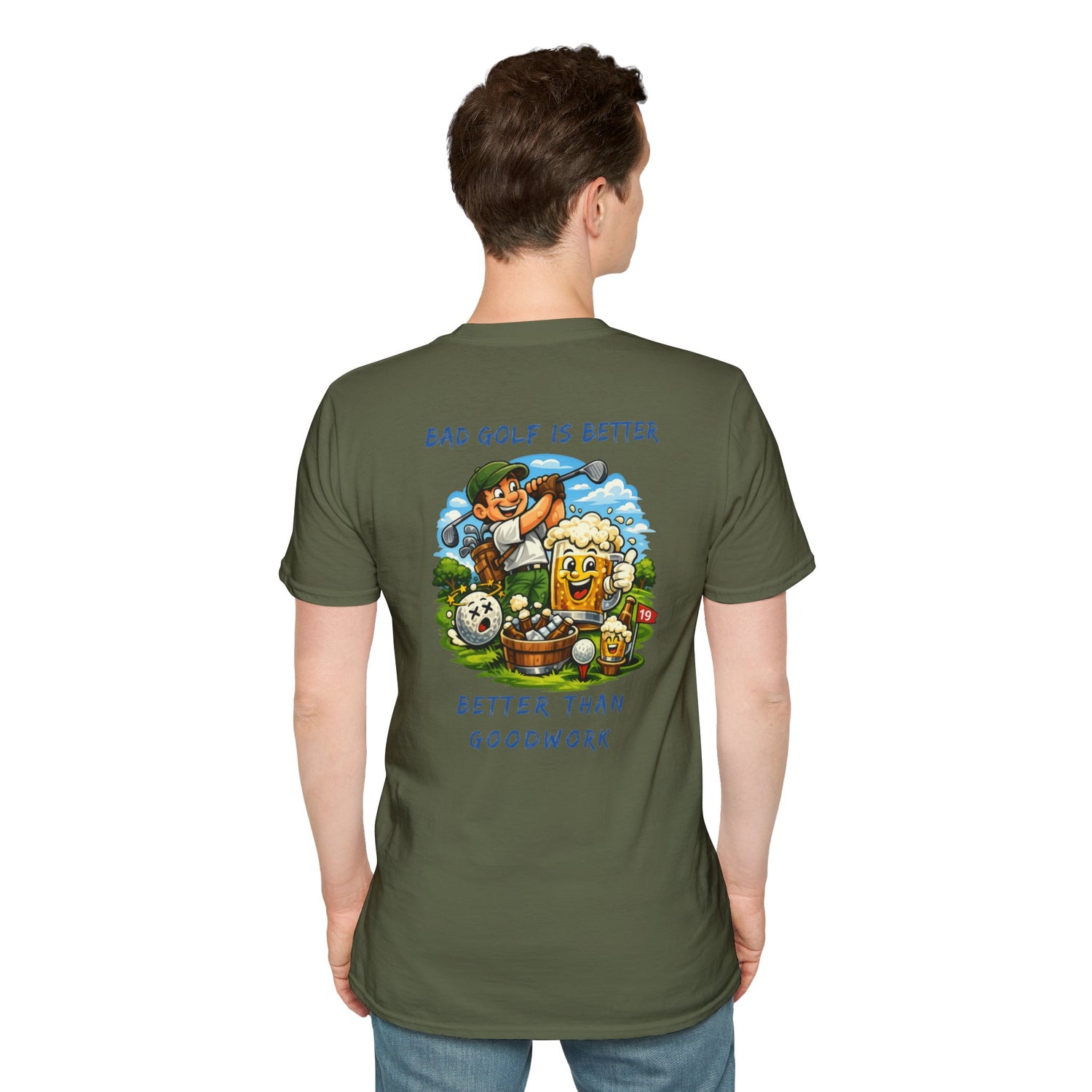 Golf Graphic T-Shirt — "Bad Golf Is Better, Better Than Goodwork" Cartoon Tee