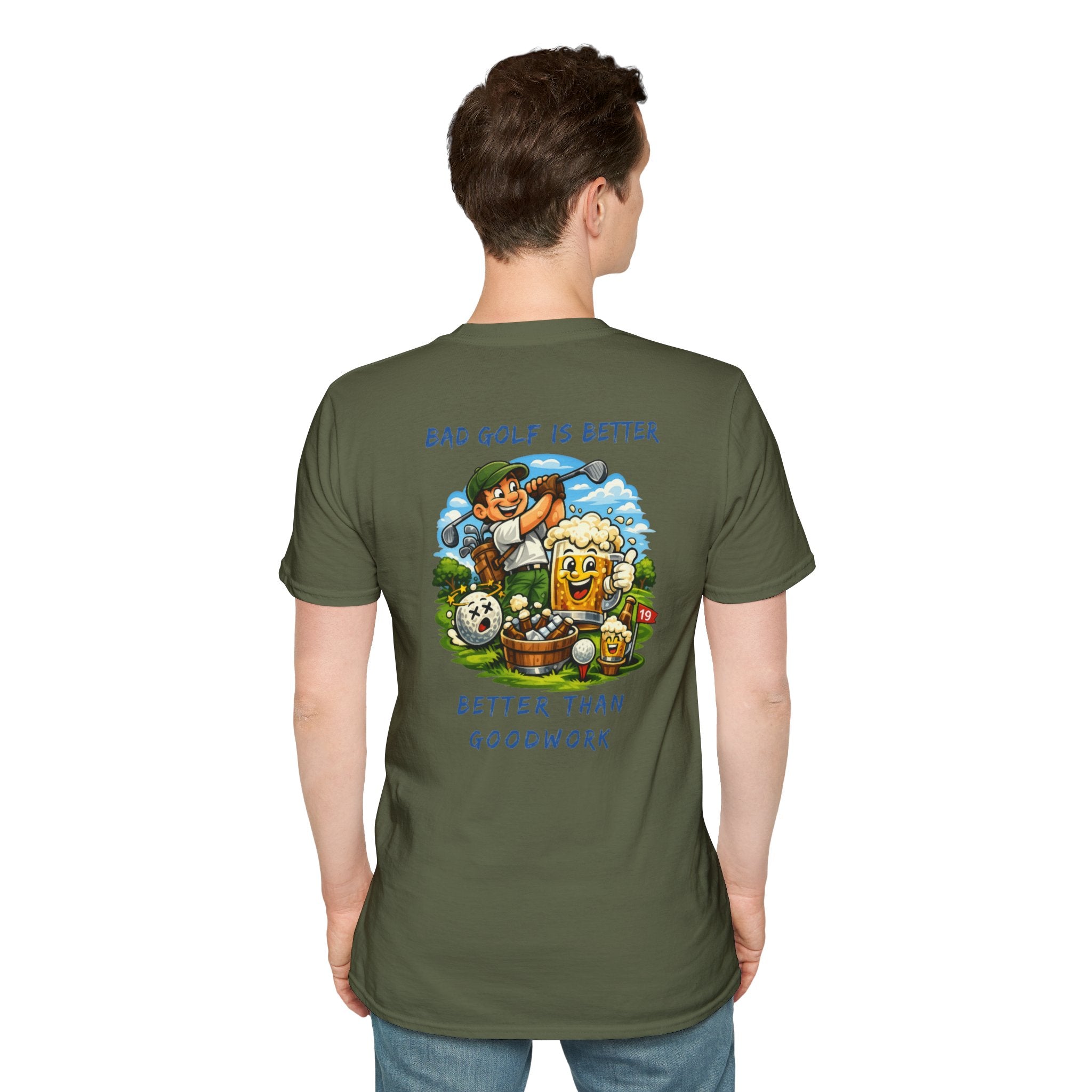 Golf Graphic T-Shirt — "Bad Golf Is Better, Better Than Goodwork" Cartoon Tee