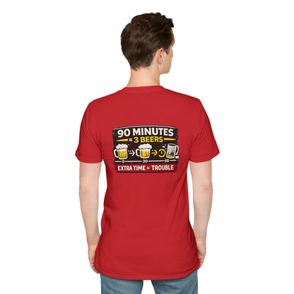 Soccer Fan T-Shirt — "90 Minutes = 3 Beers" Funny Football Game Tee