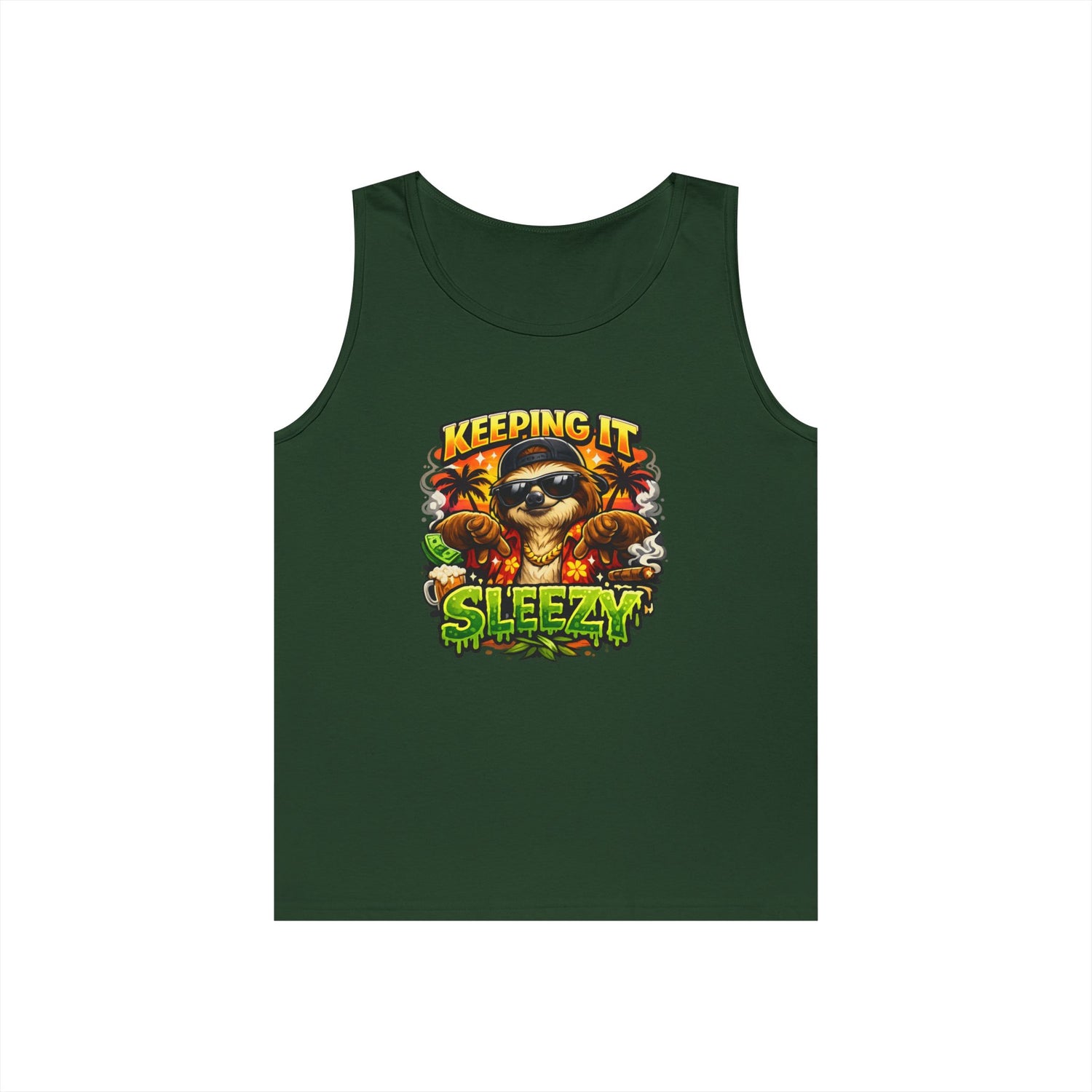 Tank Top — "Keeping It Sleezzy" Tropical Sloth Graphic Tank