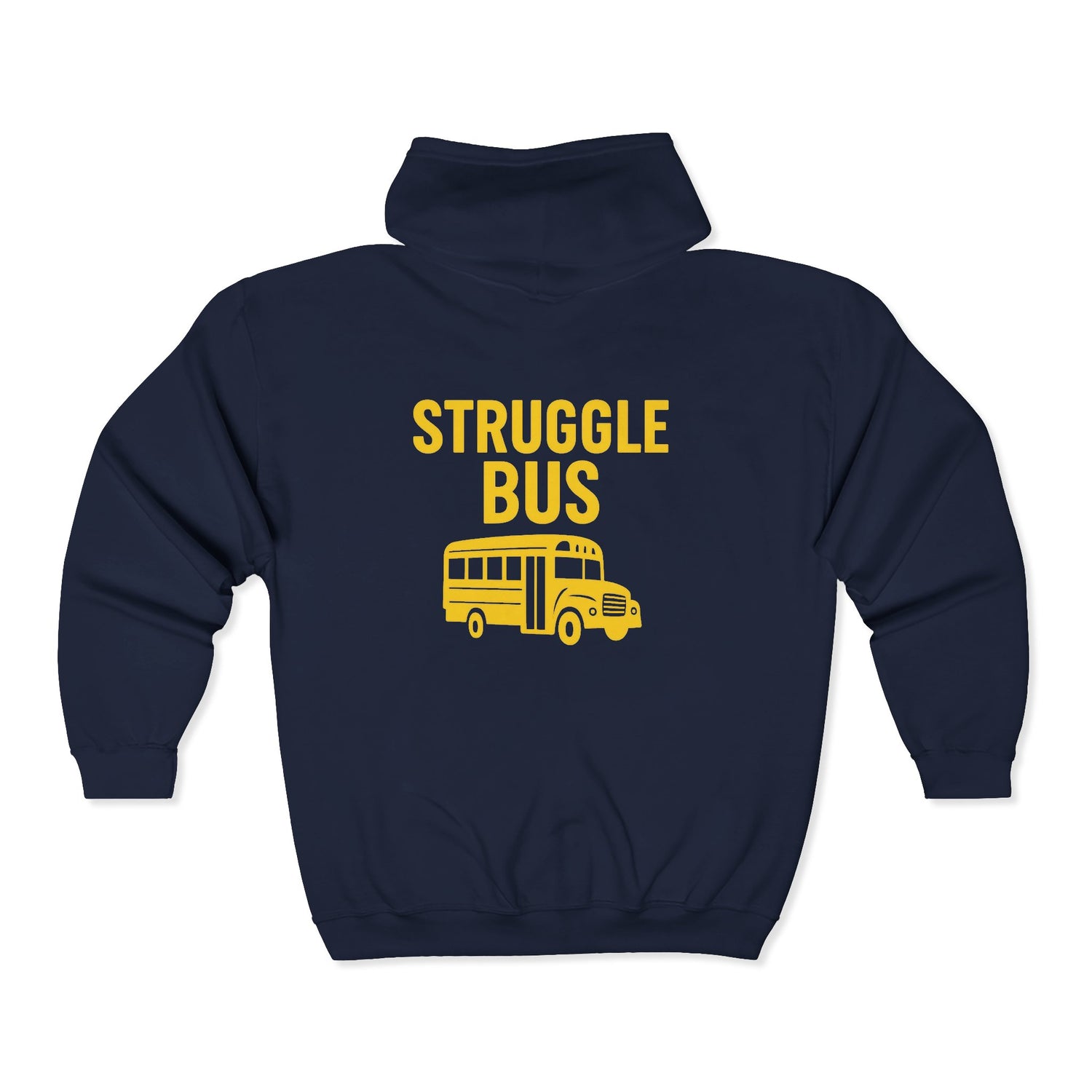 Struggle Bus Zip Hoodie — Funny Retro School Bus Graphic Sweatshirt