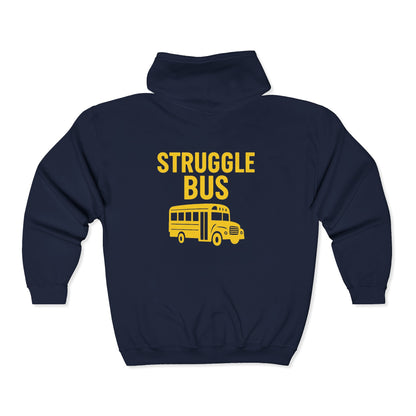 Struggle Bus Zip Hoodie — Funny Retro School Bus Graphic Sweatshirt