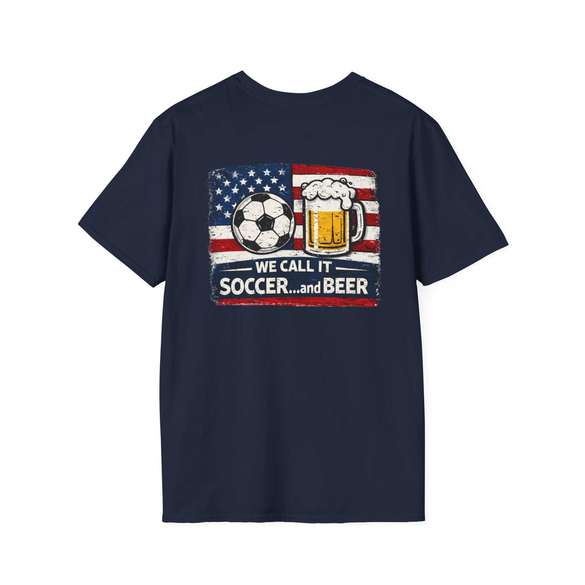 Soccer and Beer T-Shirt — American Flag Soccer Ball &amp; Beer Graphic Tee