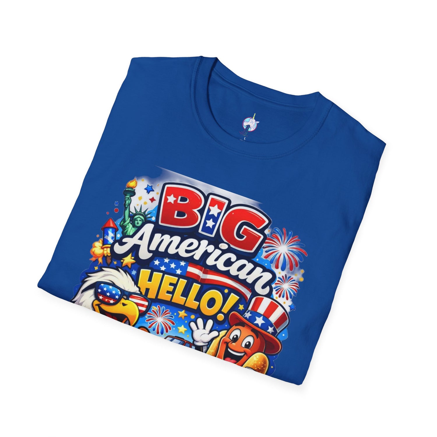 Fourth of July T-Shirt - "Big American Hello" Patriotic BBQ Eagle, Hot Dog &amp; Beer Tee