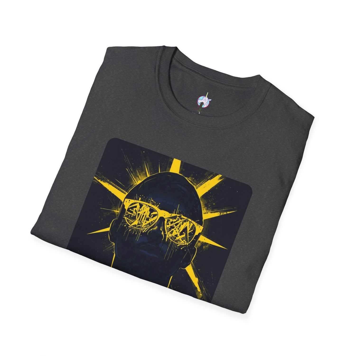 Solar Shades Graphic T-Shirt — Neon Yellow Sun Skull Design