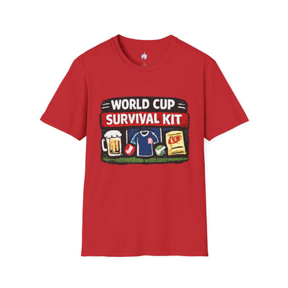 World Cup Survival Kit T-Shirt — Soccer Fan Tee with Beer &amp; Snacks Graphic