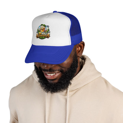 19 Hole Golf Trucker Cap — Funny Golfer Hat with Cartoon Mascot