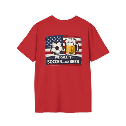 Soccer and Beer T-Shirt — American Flag Soccer Ball &amp; Beer Graphic Tee
