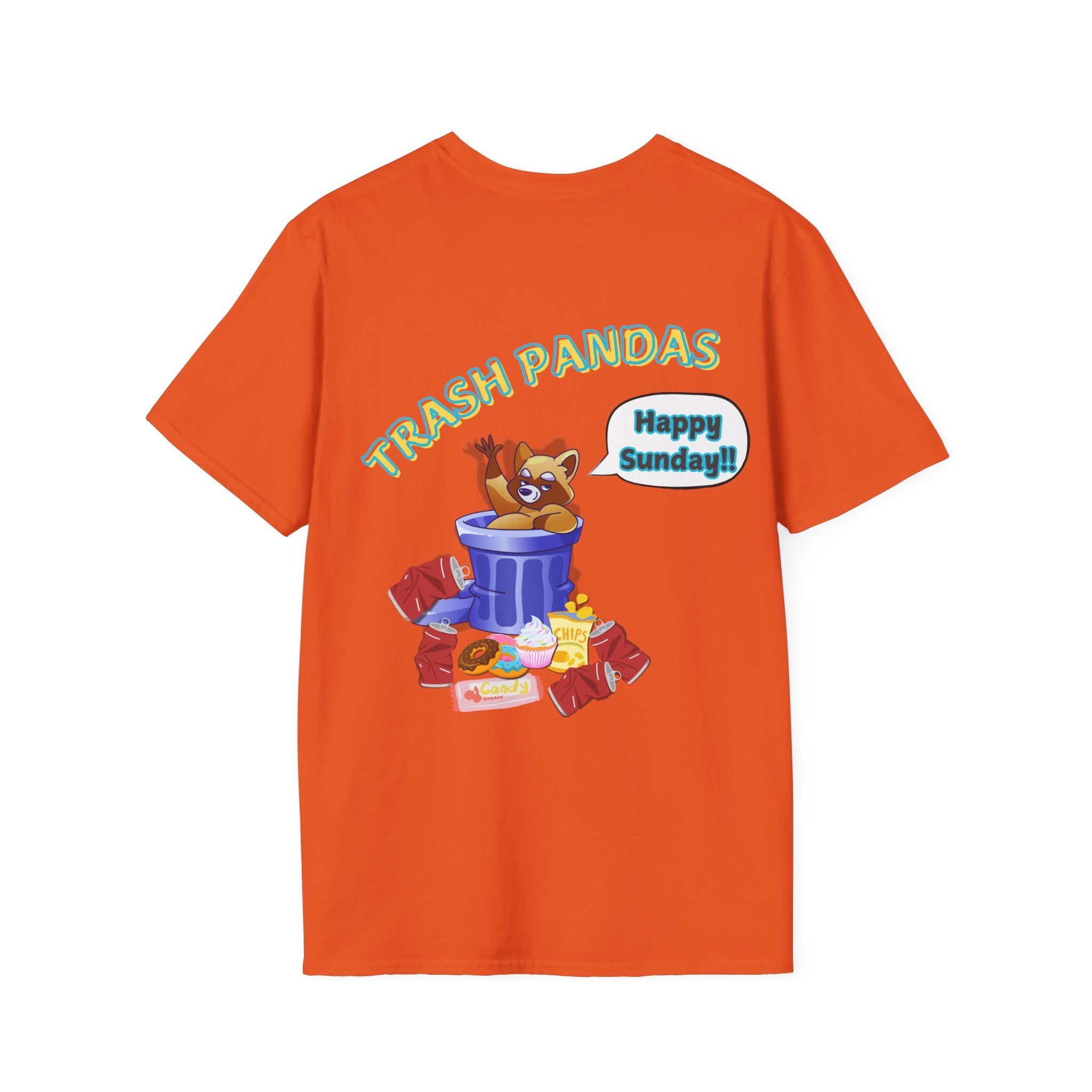 Trash Pandas T-Shirt – Cute Raccoon in Trash Can ‘Happy Sunday!’ Graphic Tee