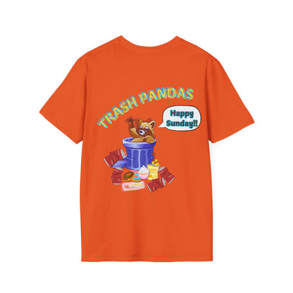 Trash Pandas T-Shirt – Cute Raccoon in Trash Can ‘Happy Sunday!’ Graphic Tee