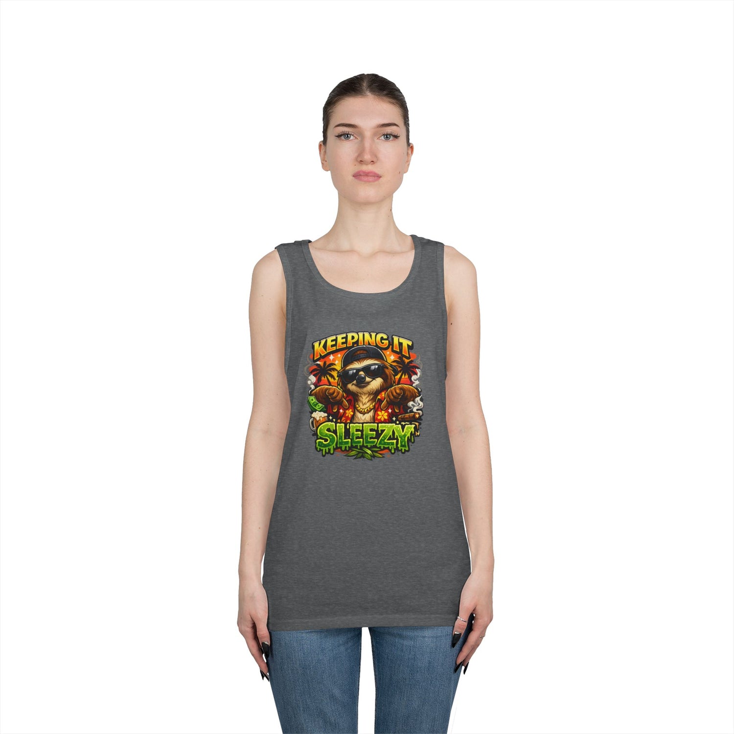 Tank Top — "Keeping It Sleezzy" Tropical Sloth Graphic Tank